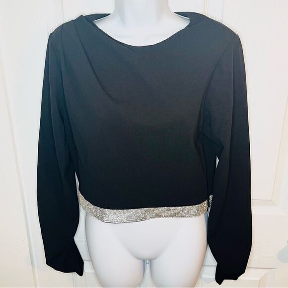 INA I'm Back Baby Black Sparkly Rhinestone Crop Top Black M NEW - Picture 5 of 13